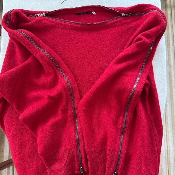 Magaschoni Tomato Red Cashmere Boat Neck Zip Sweater - Size M - Picture 14 of 15